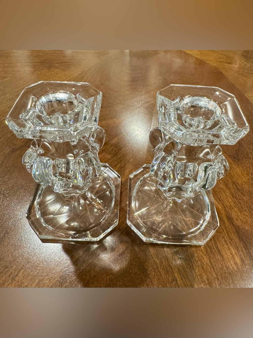 Vintage Pair of Gorham Baroque Crystal 4" Candlestick Holders EUC